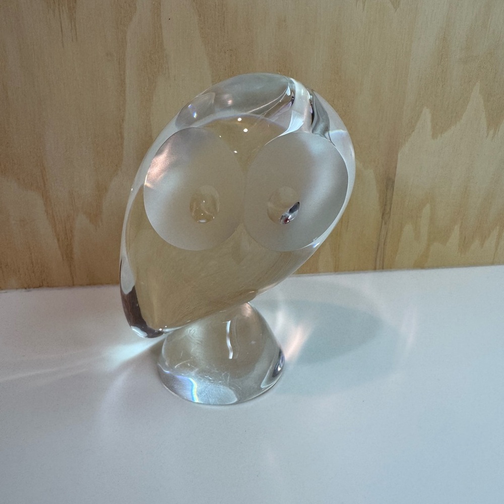 Stueben Signed Midcentury Modern Owl Crystal Figurine